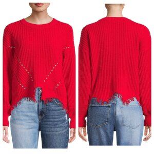 No Boundaries Juniors' Distressed Chenille Red Crew Neck Pullover Top SZ Medium